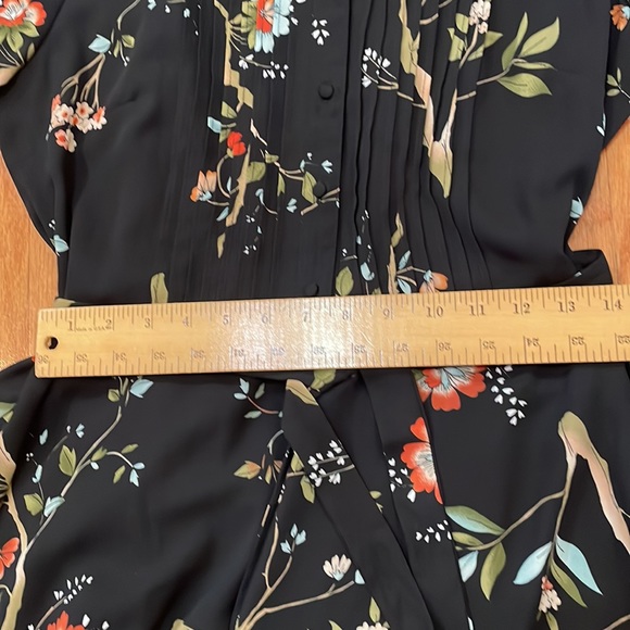 Nanette by Nanette Lepore Black Floral Pin tuck Dress Size 10 Tie Waist Buttons - Picture 10 of 14